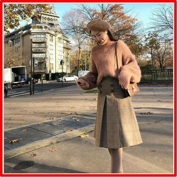 Новые зимние Для женщин Юбки для Винтаж элегантный высокой талией Amber Пряжка