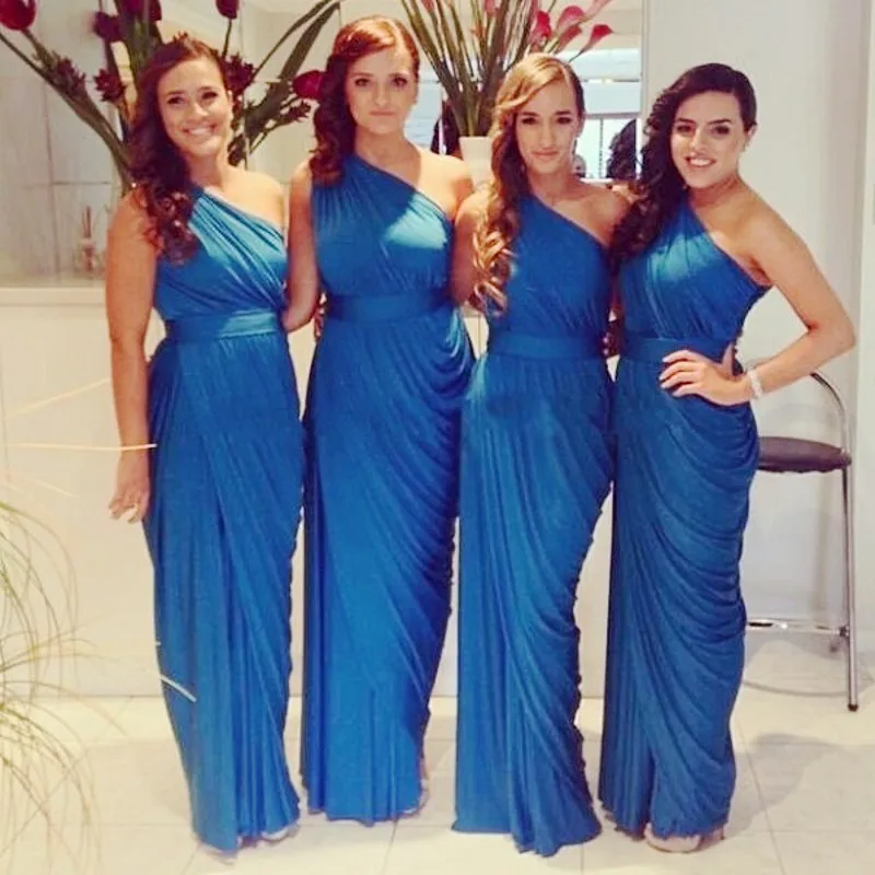 Дешевое платье для подружки невесты на одно плечо темно синее/Персиковое/цвета