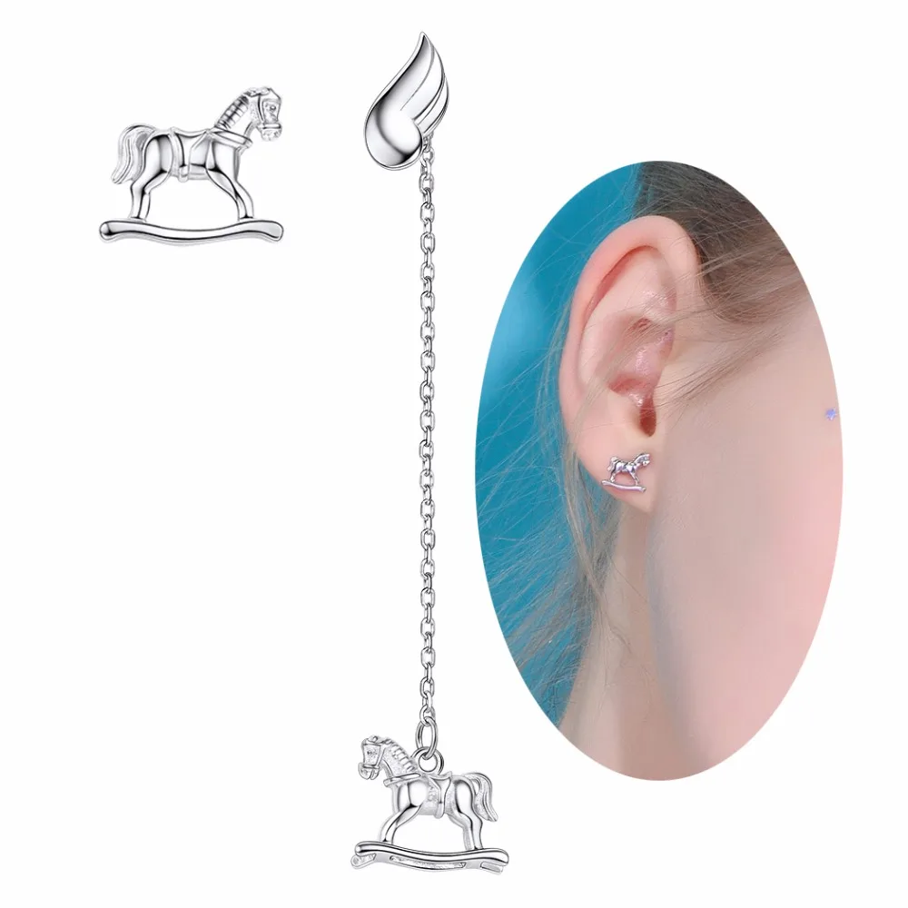 SILVERCUTE романтическая карусельная лошадка асимметричные серьги-гвоздики для