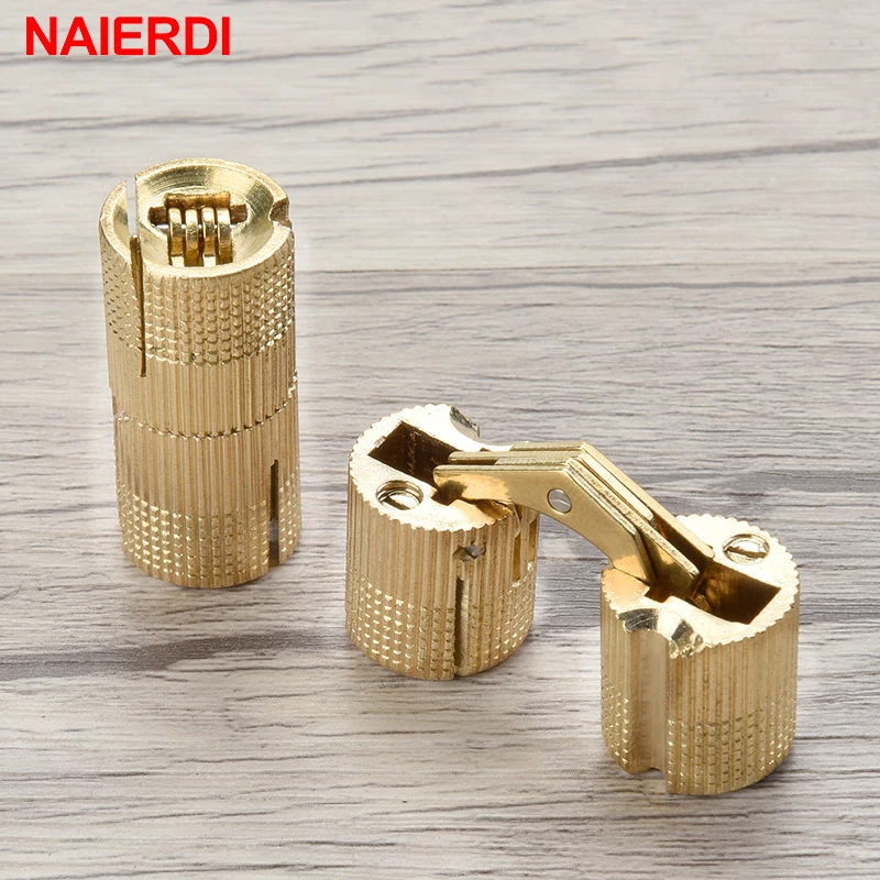 

2PCS NAIERDI 8-14mm Hidden Cabinet Copper Hinges Invisible Door Brass Concealed Barrel Hinge For Gift Box Furniture Hardware