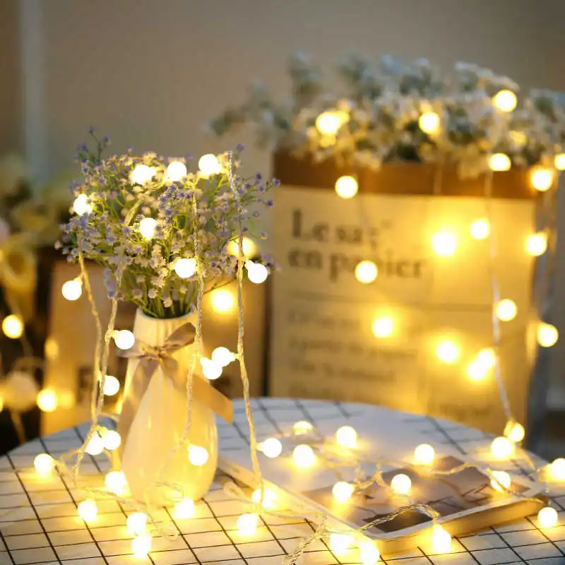 Holiday Garland LED Ball String Lights Hanging Ornaments Battery Operated Wedding Xmas Christmas Decor Pendant Fairy Lights - Цвет: 1.5m-Warm white