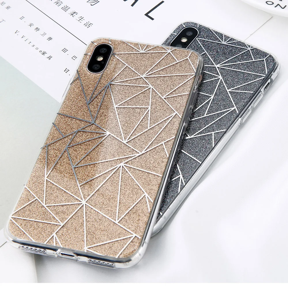 Чехол для телефона с блеском чехол iPhone X геометрическая форма жесткая задняя