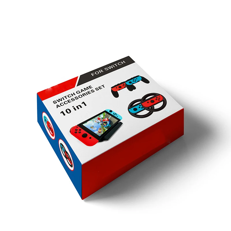 

10 In 1 Game Accessories for Nintends Switch with 4XSteer Wheel Handle 4X Controller Grips Type-C Cable Charger