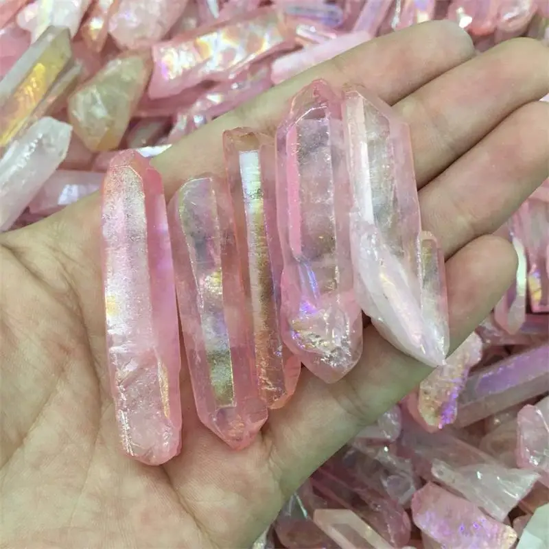 5 шт. Прямая поставка натуральный розовый титан кварцевый кристалл aura