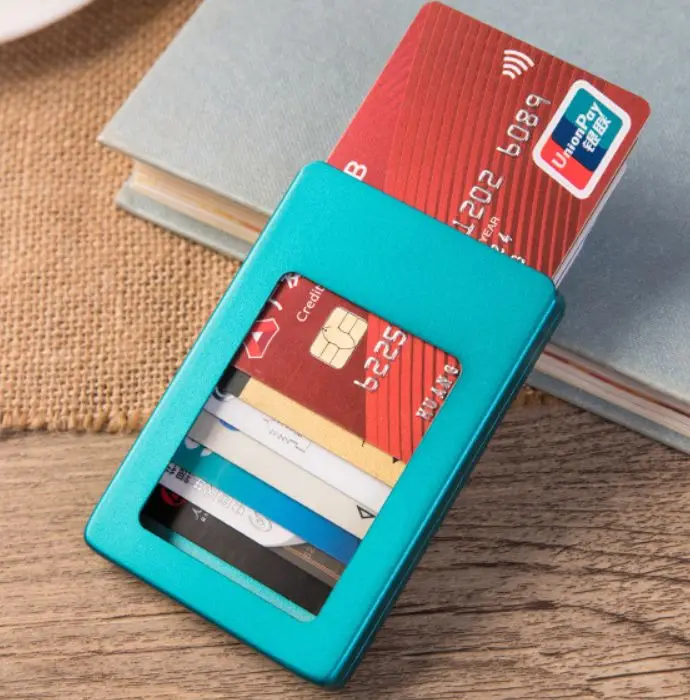 blue Модные цветные женские и мужские алюминиевые RFID держатели для карт антимагнитного сплава мини-Кошелек Кредитные ID-Карты Чехол тонкий Зажим для доллара кошелек - Цвет: blue