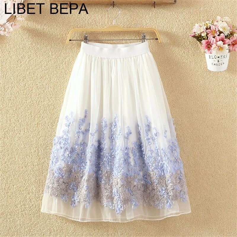 Новинка 2017 пышная Женская фатиновая юбка из органзы белая с высокой талией миди