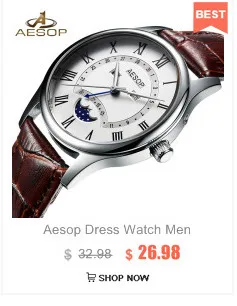 Aesop часы мужские роскошные Moon Phase кварцевые наручные часы из нержавеющей стали мужские часы водонепроницаемые Relogio Masculino