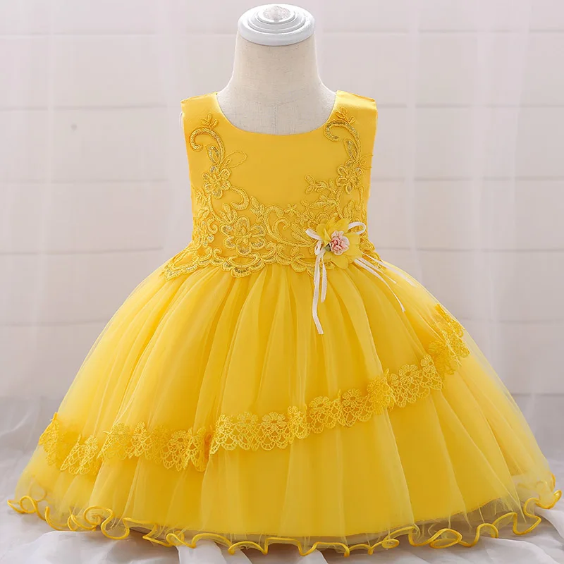 yellow Платье для малышей с цветочным рисунком платье для девочек Летнее бальное платье принцессы для новорожденных от 0 до 2 лет, пышный костюм платья для Первого Причастия платье для крещения, vestido - Цвет: yellow