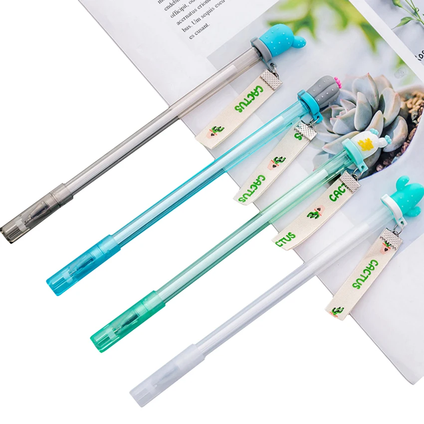 4pcs/lot Creative Cactus Ribbon Gel Pen 0.38mm student gel pen Writing tool black signature School students office supplies |