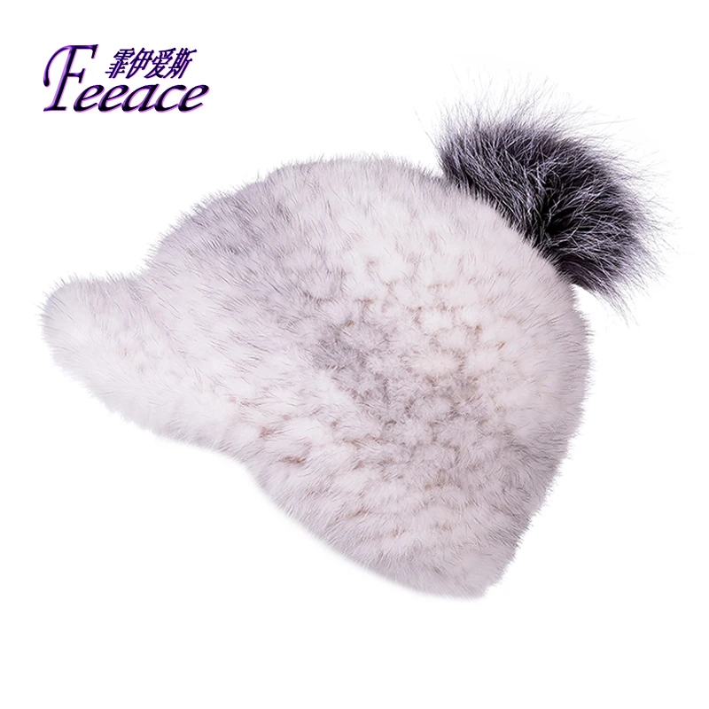 FEEACE Visors теплая зимняя шапка Серебряная лиса фу Норковая кепка норковая модные