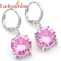 luckyshine round pink crystal cubic zirconia silver wedding dangle earrings russia usa australia earrings free shipping