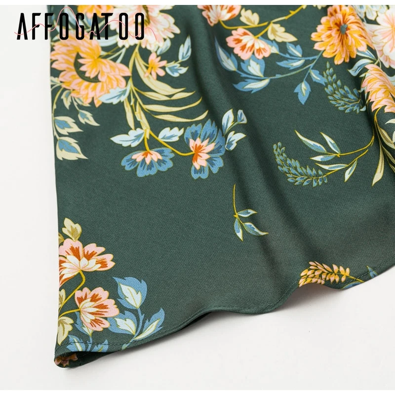 Afogaoo Boho, винтажное Сексуальное женское платье с цветочным принтом, высокая талия, летнее платье миди, элегантное, с рюшами, для девушек, для вечеринки, vestidos