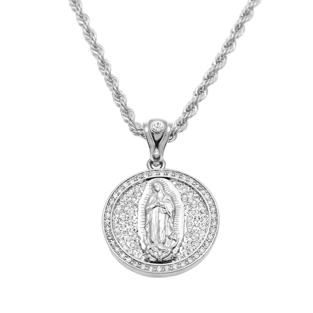 Роскошное ожерелье Девы Марии с подвеской для мужчин золотого цвета религиозная