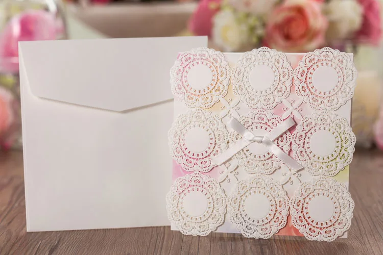 Personzlied розовый цвет Кружево цветок Свадебное приглашение лазерная резка|flower pot