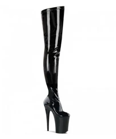 black patent leather KALMALL/пикантные кожаные туфли для танцев на шесте черного, белого и красного цвета; Высокие Сапоги выше колена на высоком каблуке-шпильке 20 см и платформе - Цвет: black patent leather