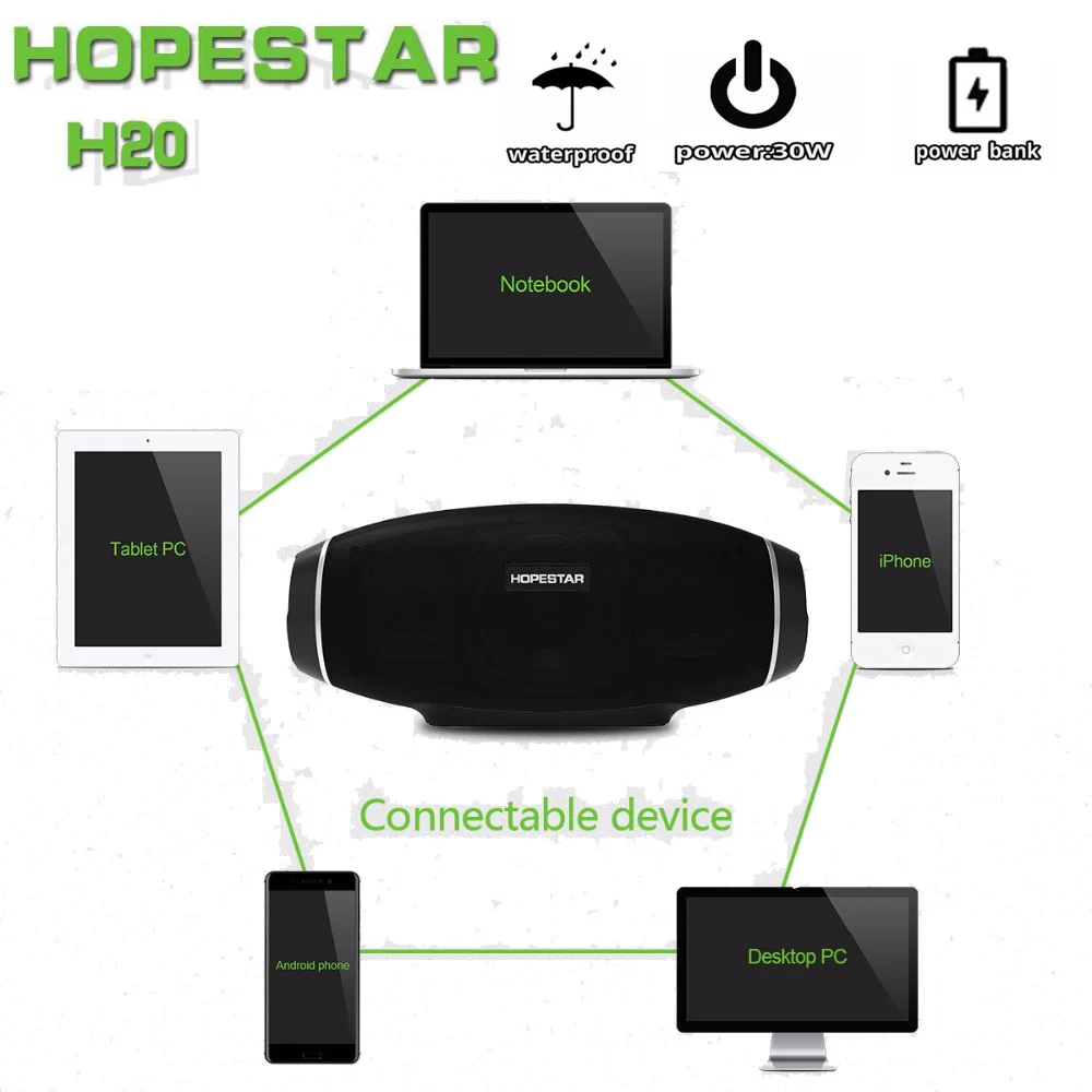 

Hopestar H20 Portable Bluetooth Speaker waterproof mp3 Music column Wireless 30W PC tv Sound bar box Stereo Subwoofer for xiaomi