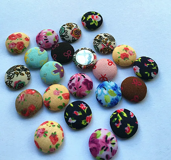 20 шт Круглые Цветы Печать пуговицы покрытые тканью с плоской задней