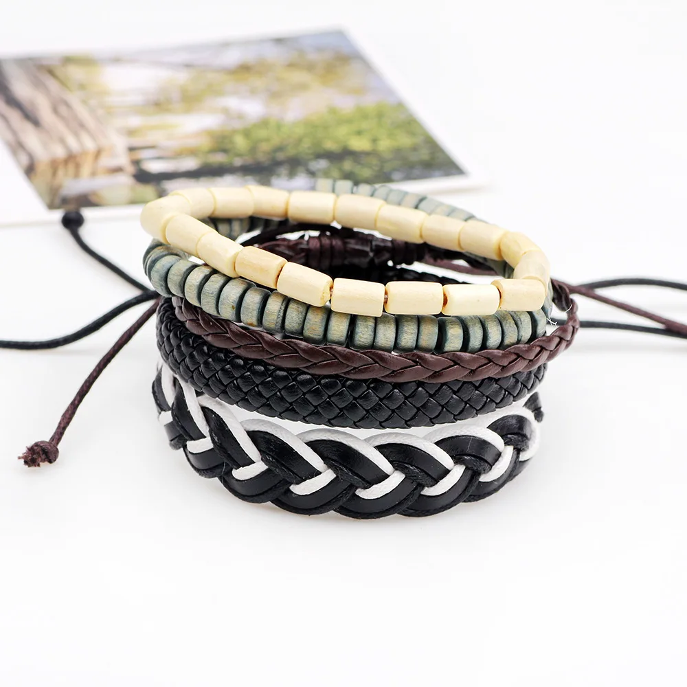 5 шт./компл. Boho Gypsy хиппи Панк Зеленый Бежевый деревянный бисер белый черный