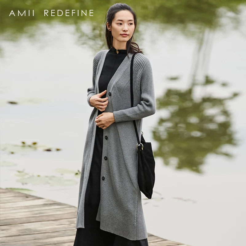 Фото Amii Redefine повседневные вязанный длинный кардиган зимние женские 2018 теплые Amii Redefine повседневные вязанный длинный кардиган зимние женские 2018 теплые