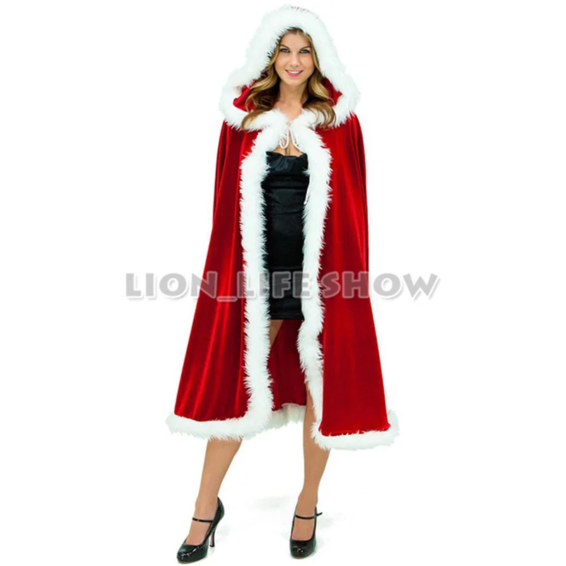 

Women Party Christmas Red Velvet Long Cloak Cosplay Costume Cape Santa Cloak Hoddies Christmas Costume Cosplay