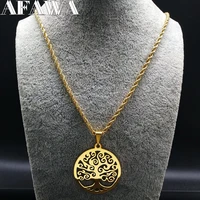 2022 fashion tree of life stainless steel necklaces women jewlery gold color round long necklaces jewelry collares joyas n18042