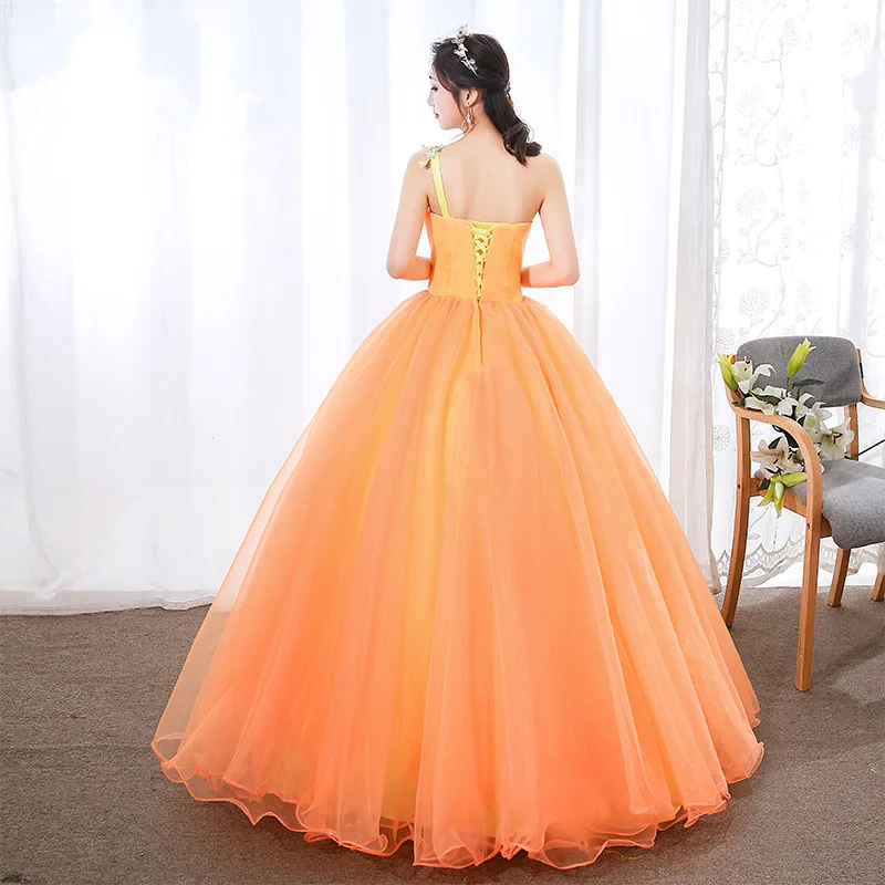 Элегантное платье Vestidos De 15 Anos, Новое поступление, на одно плечо, королевский синий/оранжевый, бальные платья, вечерние платья для выпускного вечера