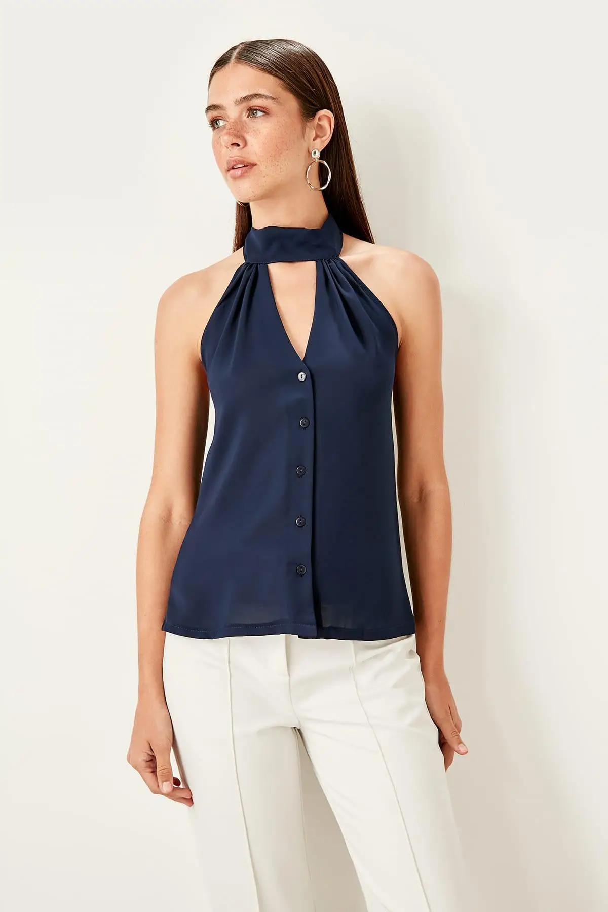 Trendyol темно-синий Bone Button Detail Bluz TWOSS19AP0269 |