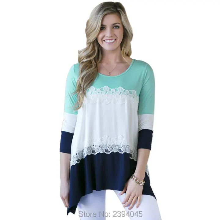 

Shirt Women Kawaii Summer Casual Lace Tops Long Sleeve O-Neck Collar