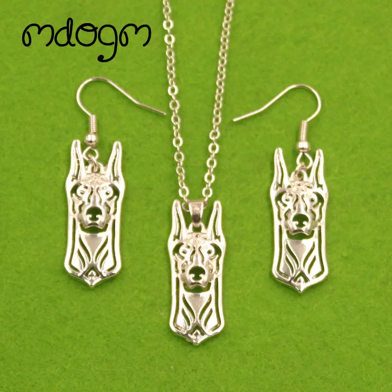 Mdogm Doberman собака животные ювелирные наборы Серебряное золотое ожерелье серьги