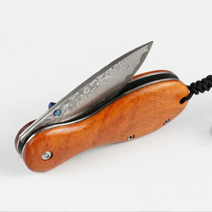 Freewolf 2 Style EDC Pocket Folding Knife Damascus Steel Blade Rosewood handle With Leather Sheath H0129 | Инструменты