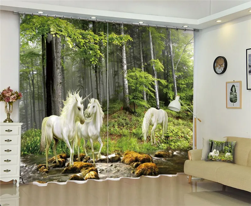 

Modern window curtains home decoration fashion fabrics for curtains living room 3D Unicorn window treatment balcony
