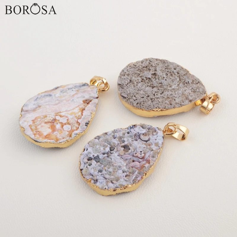 BOROSA Rough Galaxy Quartz Titanium Chalcedony Pendant Copper Gold Plated Link Chain Women Necklace CL095 | Украшения и