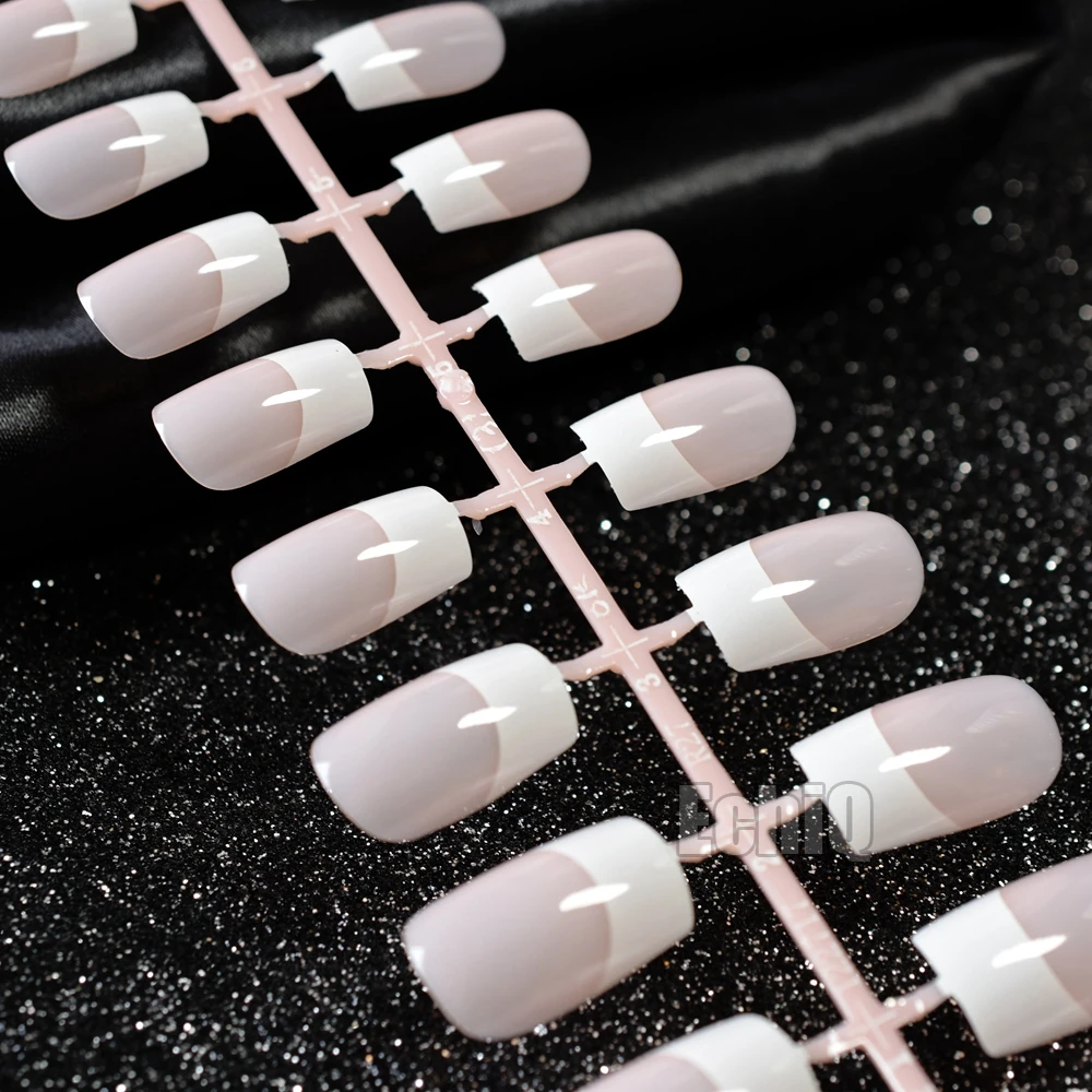 

1lot= 10kits Medium Size French Nail White Square Nails French for fingers Nude Color Classical Fake Nails 240pcs totally