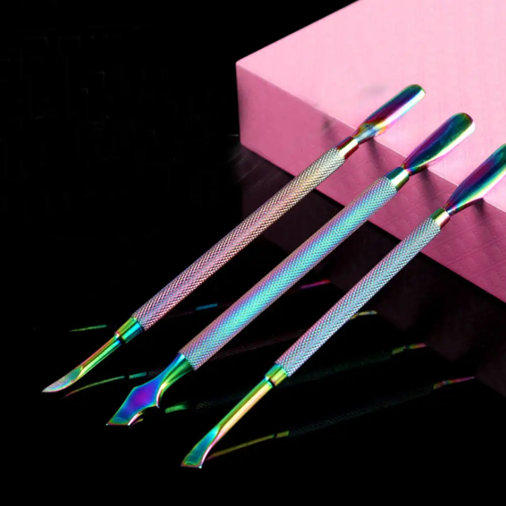 

Stainless Steel Dual-ended Chameleon Rainbow Cuticle Pusher Finger Remover Dead Skin Tips Manicure Nail Art Care Tools Pedicure