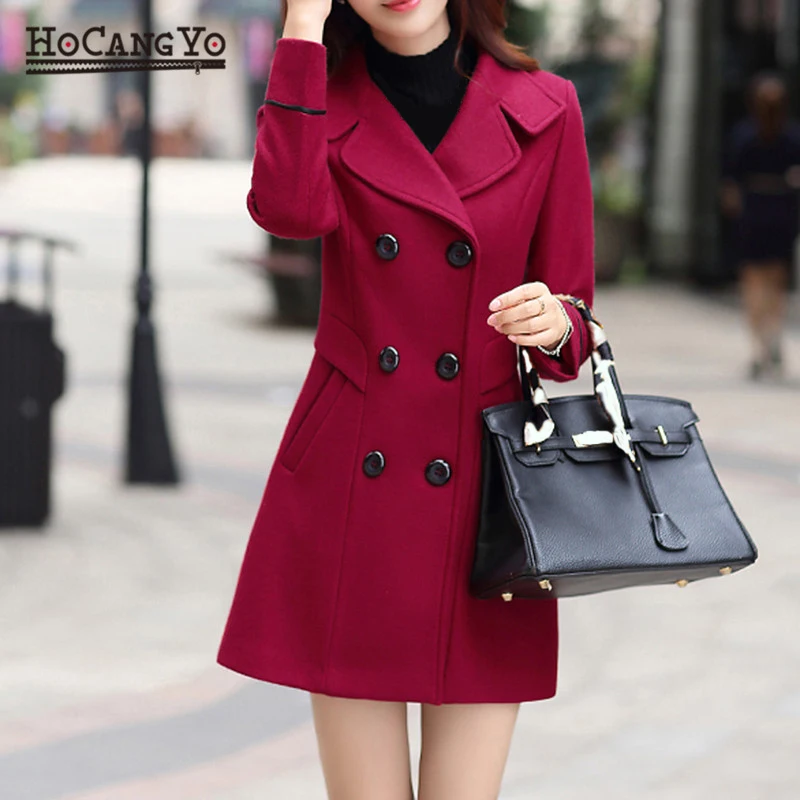 Осень-зима женские шерстяные пальто HCYO куртки двубортная приталенная верхняя