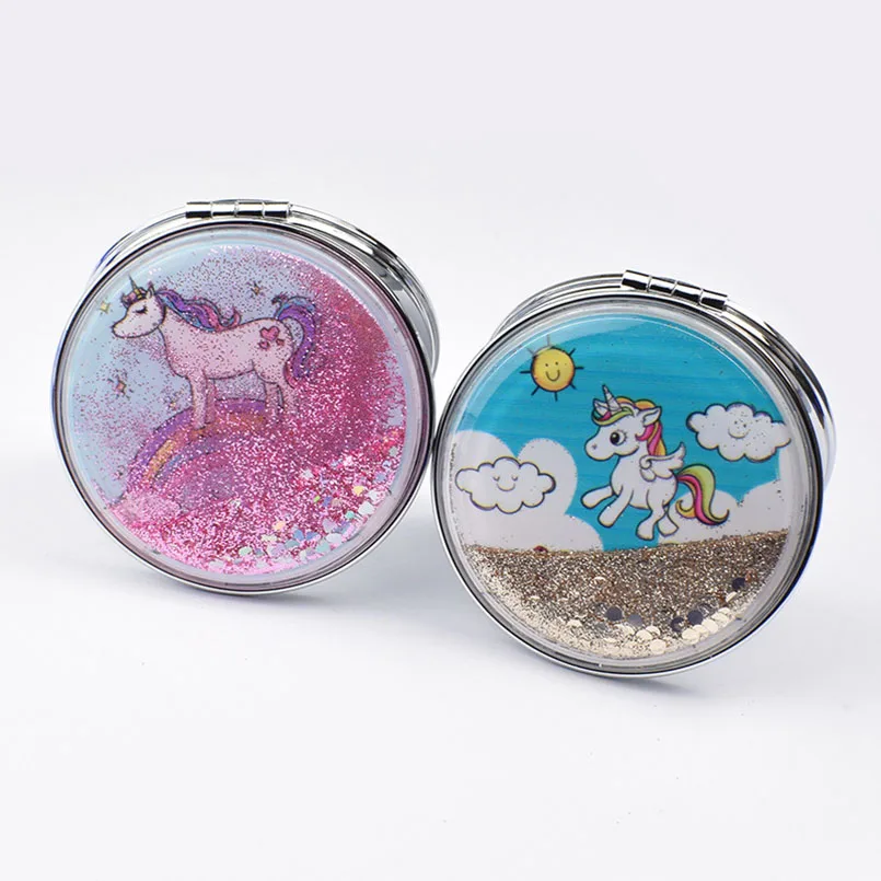 1 шт. зеркало для макияжа с зыбучим песком карманное мультипликационным рисунком