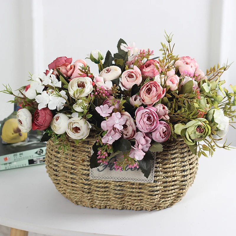 Поддельные Чайные розы осенние шелковые цветы искусственный цветок из пластика