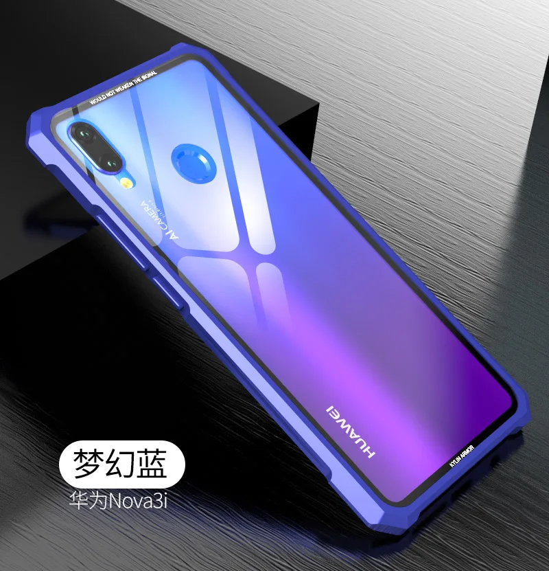 OMEVE для huawei Nova 3 чехол Nova 3i чехол задняя крышка с рельефным рисунком в металлической рамке, с уровнем твердости 9H прозрачный закаленное Стекло задняя крышка бампер чехол s для P Smart плюс