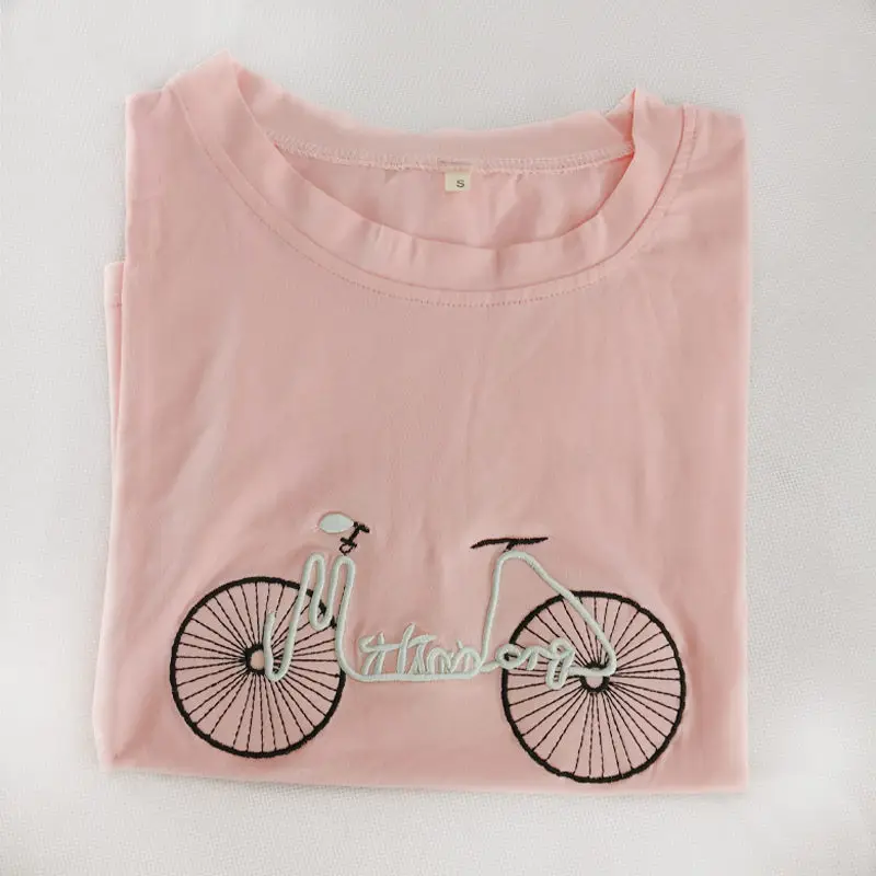 Футболка женская хлопковая с вышивкой модный розовый топ коротким рукавом