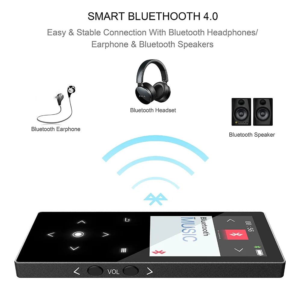 HiFi MP3 плеер Bluetooth с 16 Гб 1,8 экран MP3 плеер Высокое качество без потерь аудио MP3 FM Запись голоса MP3