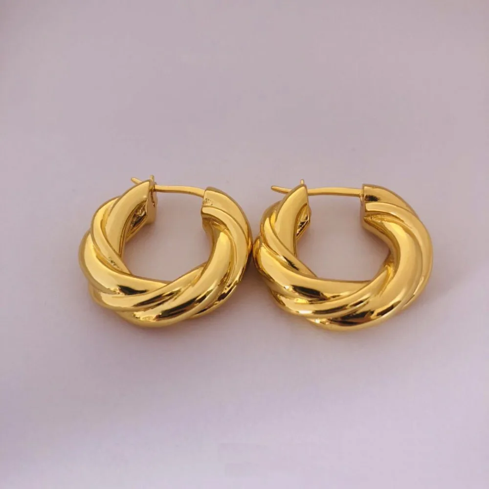 Круглый витой текстуры латунь покрытие 24 K модные золотые серьги увеличенные