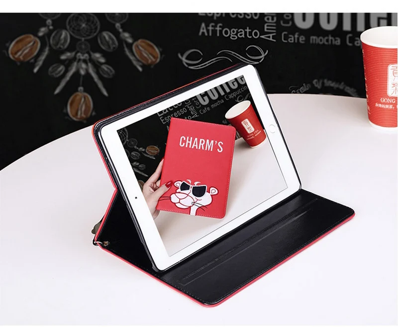 Смарт-часы кожаный чехол для нового iPad /, air/air2, 2/3/4, iPad pro 9," милый пантера Детские планшеты Cover w/ремешок на руку+ подарки