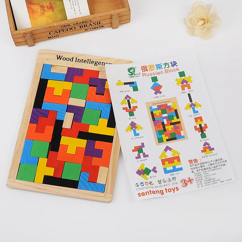 Hot Sale Colorful Wooden Tangram Brain Teaser Puzzle Toys Tetris Game Intellectual Educational Toy Gift for Kids Children | Игрушки и