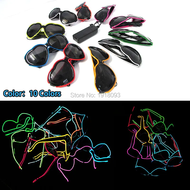

Hot heart-sharped EL Wire Neon LED Strip Glasses Lover's Gift For Christmas Haloween Party 10 color select by 3V Driver