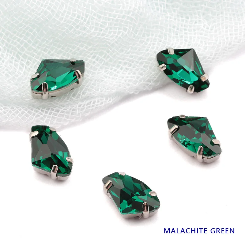 malachite green Новинка, популярные, 9*14 мм, галактические коготь, пришитые стразы, Хрустальное стекло, пришитые по камню, стразы для шитья, аксессуары для diy - Цвет: malachite green