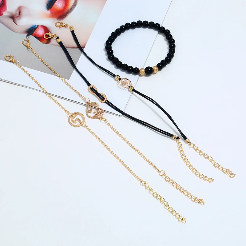 Lemon Value Bohemian Charms Heart Bracelet Set For Women Vintage Gold Color Multilayer Beads Infinite Bracelets Jewelry ZL299 | Украшения и