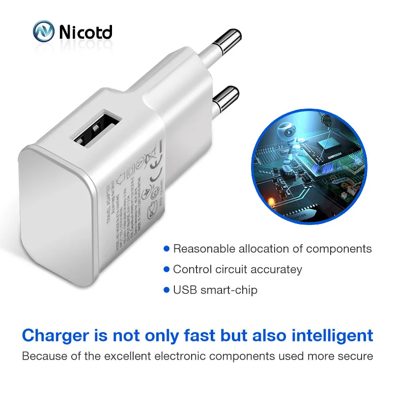 Nicotd 5V 2A USB Charger EU Plug Fast Charging Travel Wall Mobile Phone For Huawei 8C 8X Mate 20 Xiaomi Samsung S10 plus | Мобильные