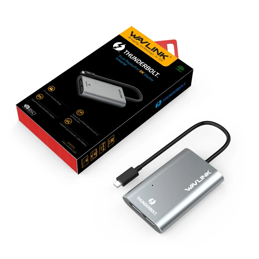 Серый Адаптер Wavlink Thunderbolt 3 с двумя портами дисплея 8K адаптер USB C концентратор 4K и 5K@ 60 Гц сплиттер типа C видео дисплей 【 Intel Certified】 - Цвет: Серый