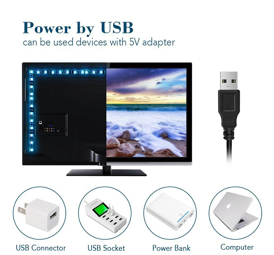 DC5V USB СВЕТОДИОДНЫЙ светильник 5050 RGB 50 см 1 м 2 м 3 м Bluetooth приложение управление гибкий светильник ТВ фоновый светильник RGB светодиодный лента