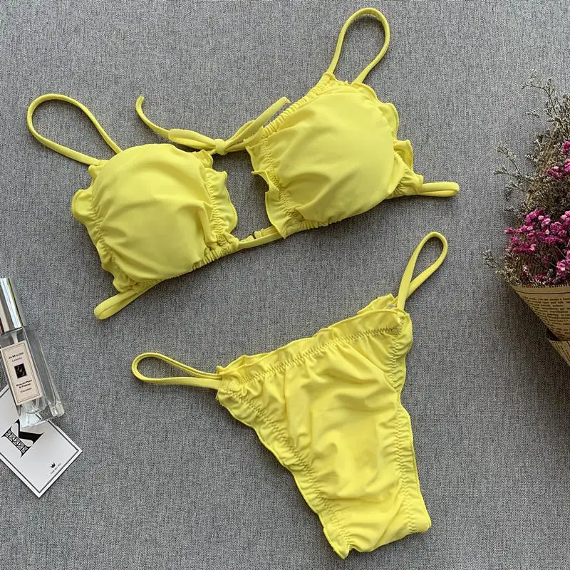 Sexy Bandage Bandeau Bikinis Women Swimwear Push Up Bikini Cut Out Bathing Suit Swimsuit Strappy Beachwear maillot de bain | Женская
